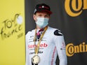 Soren Kragh Andersen celebrates winning stage 14 of the 2020 Grand Prix on September 12, 2020