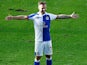 Adam Armstrong celebrates scoring for Blackburn Rovers on September 19, 2020