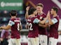 Burnley's Robbie Brady and teammates celebrate beating Sheffield United in the EFL Cup on September 17, 2020