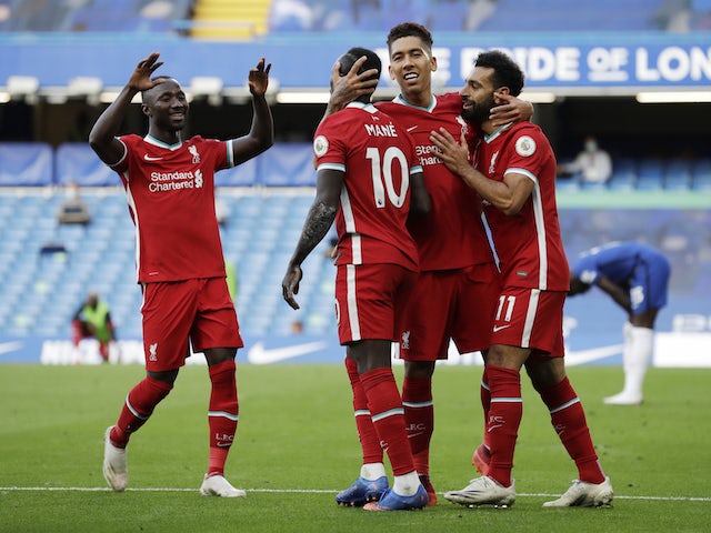 Liverpool's Sadio Mane celebrates scoring against Chelsea in the Premier League on September 20, 2020
