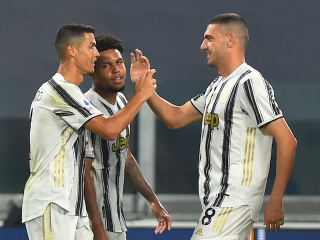 Juventus forward Cristiano Ronaldo celebrates scoring against Sampdoria on September 20, 2020