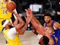 Anthony Davis of the LA Lakers shoots during their playoff match against Denver Nuggets on September 19, 2020