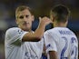 Marc Albrighton celebrates with Riyad Mahrez after scoring in Leicester City's Champions League win at Club Brugge in September 2016