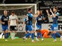 Preston players celebrate scoring against Derby County in the EFL Cup on September 15, 2020