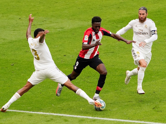 Athletic Bilbao's Inaki Williams in action against Real Madrid's Sergio Ramos in La Liga on July 5, 2020