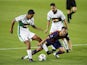 Barcelona's Miralem Pjanic in action with Elche's Cesar during a pre-season friendly on September 19, 2020
