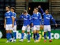 Brighton & Hove Albion players celebrate a goal against Preston North End in the third round of the EFL cup on September 23, 2020