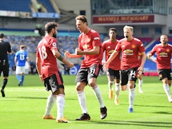 Manchester United's Bruno Fernandes celebrates scoring against Brighton & Hove Albion in the Premier League on September 26, 2020