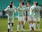 Celtic players celebrate scoring against Hibernian on September 27, 2020