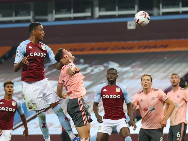 Ezri Konsa scores the winner for Aston Villa against Sheffield United in the Premier League on September 21, 2020