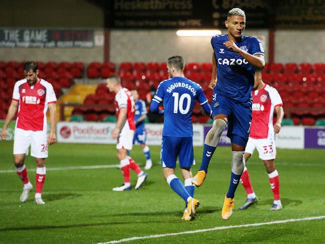 Everton's Richarlison celebrates scoring against Fleetwood Town in the EFL Cup on September 23, 2020