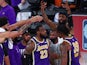 LA Lakers players celebrate reaching the NBA Finals on September 27, 2020