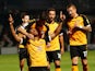 Newport County's Tristan Abrahams celebrates scoring against Watford in the EFL Cup on September 22, 2020