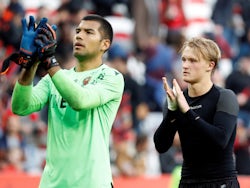 Nice teammates Walter Benitez and Kasper Dolberg pictured in February 2020