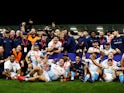 Sale Sharks celebrate winning the Premiership Rugby Cup on September 21, 2020