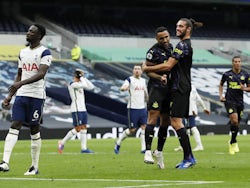 Newcastle United's Callum Wilson and Andy Carroll celebrate the goal against Tottenham Hotspur on September 27, 2020