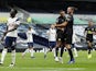 Newcastle United's Callum Wilson and Andy Carroll celebrate the goal against Tottenham Hotspur on September 27, 2020