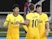 Tottenham's Son Heung-min and Harry Kane celebrate a goal against Skendija in the Europa League on September 24, 2020