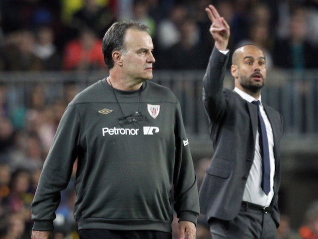 Pep Guardiola and Marcelo Bielsa on the touchline during their time with Barcelona and Athletic Bilbao respectively in 2012