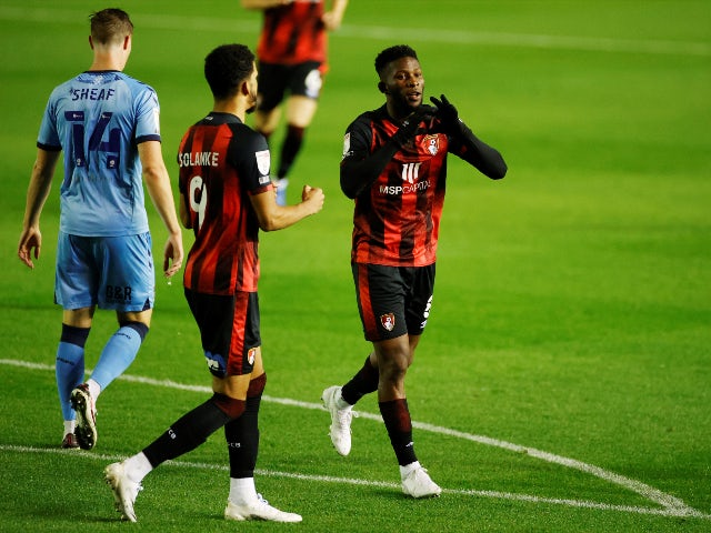 Bournemouth's Jefferson Lerma celebrates scoring against Coventry City in the Championship on October 2, 2020