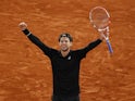 Dominic Thiem celebrates winning at the French Open on October 4, 2020