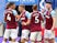 West Ham United players celebrate scoring against Leicester City on October 4, 2020