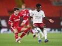 Arsenal's Bukayo Saka in action with Liverpool's Neco Williams in the EFL Cup on October 1, 2020