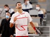Novak Djokovic celebrates winning in the first round at the French Open on September 29, 2020