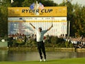 Paul McGinley celebrates winning the Ryder Cup for Europe in 2002