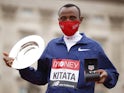 Shura Kitata pictured after winning the London Marathon on October 4, 2020