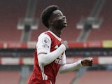 Bukayo Saka pictured celebrating after scoring for Arsenal on October 4, 2020