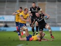 Exeter Chiefs' Sam Simmonds in action with Bath's Miles Reid in the Premiership semi-final on October 10, 2020