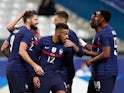 France's Olivier Giroud celebrates scoring against Ukraine in an international friendly on October 7, 2020