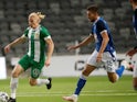 Hammarby's Gustav Ludwigson (l) in action with Lech Poznan's Jakub Moder (r) on September 15, 2020