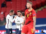 Mason Mount celebrates scoring for England against Belgium in the Nations League on October 11, 2020