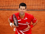 Novak Djokovic celebrates winning a match at the French Open on October 5, 2020
