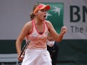 Sofia Kenin celebrates during her semi-final with Petra Kvitova at the French Open on October 8, 2020