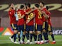 Spain players celebrate Mikel Oyarzabal's goal against Switzerland in the UEFA Nations League on October 10, 2020