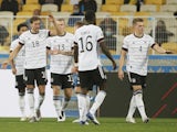 Germany's Leon Goretzka celebrates scoring against Ukraine in the UEFA Nations League on October 10, 2020