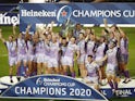 Exeter Chiefs players celebrate winning the European Champions Cup on October 17, 2020