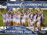 Exeter Chiefs players celebrate winning the European Champions Cup on October 17, 2020
