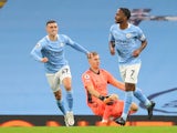 Manchester City's Raheem Sterling celebrates scoring against Arsenal in the Premier League on October 17, 2020
