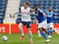 Preston North End's Brad Potts in action with Cardiff City's Leandro Bacuna in the Championship on October 18, 2020
