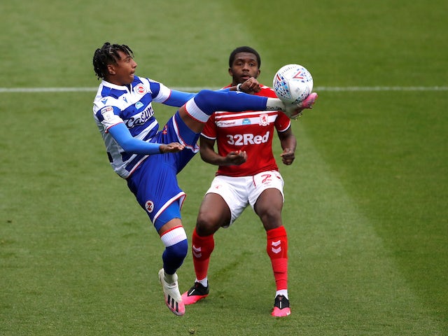 Reading's Michael Olise in action with Middlesbrough's Anfernee Dijksteel in the Championship on July 14, 2020