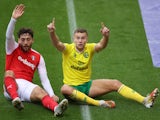 Rotherham United's Matt Crooks and Norwich City's Ben Gibson in action in the Championship on October 17, 2020