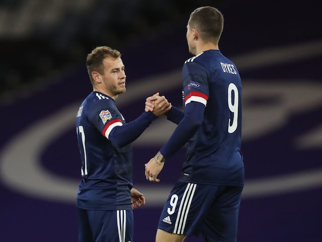 Scotland's Ryan Fraser celebrates scoring against the Czech Republic in the UEFA Nations League on October 14, 2020