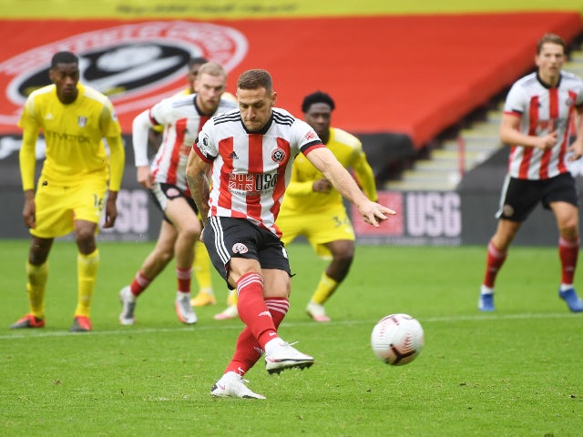 Sheffield United's Billy Sharp equalises against Fulham in the Premier League on October 18, 2020