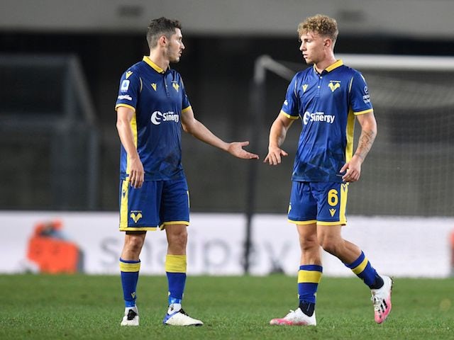 Hellas Verona duo Matteo Lovato and Mert Cetin pictured in September 2019