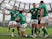 Ireland's Hugo Keenan celebrates scoring with his teammates against Italy on October 24, 2020