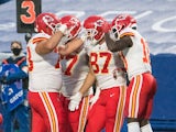 Kansas City Chief players celebrate a touchdown against Buffalo Bills on October 19, 2020